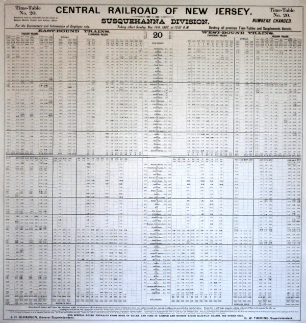 CNJ employee timetable – Susquehanna Div. 1897